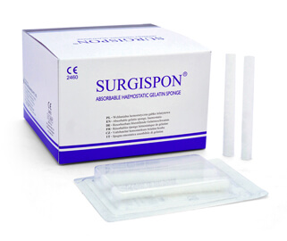 Губка гемостатична хірургічна стерильна желатинова ,що розсмоктується, ТАМПОН ДЛЯ НОСА, 80X07 мм (mm), діам , №1 ТМ СУРГІСПОН, , Індія, арт. SSP-8007